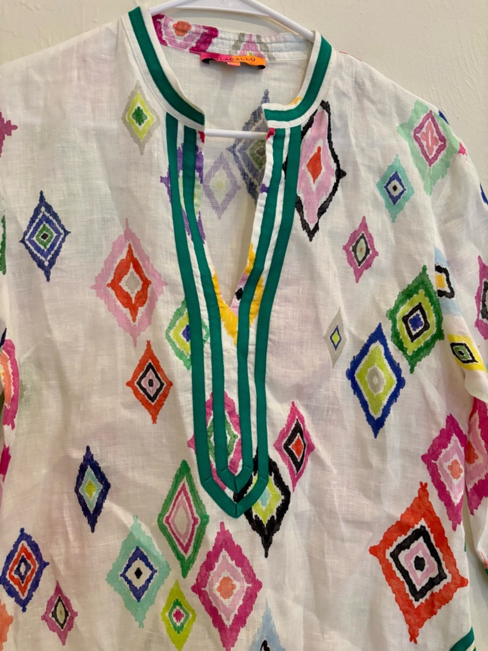 Vilagallo 100% Linen Ikat Tunic Contrast Trim Portugal Sz S 38 Colorful - Picture 3 of 9